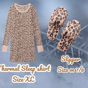 New Victoria’s Secret ( XL ) leopard thermal sleep shirt and (M) fux fur slipper